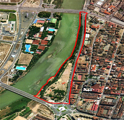 Vista area de la zona donde se sita el tramo de riberas del Ebro que comprende la zona de Echegaray y San Pablo.