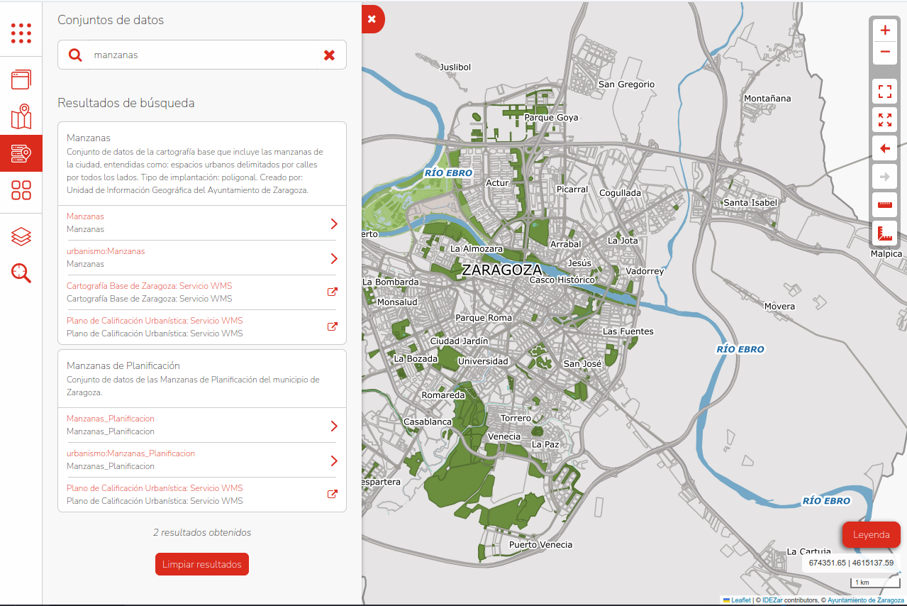 Sección conjunto de datos del Visor Genérico