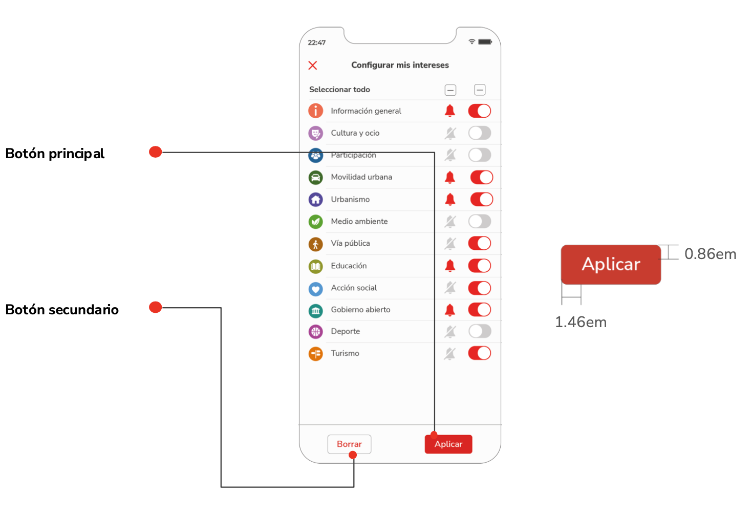 botones principales y secundarios
