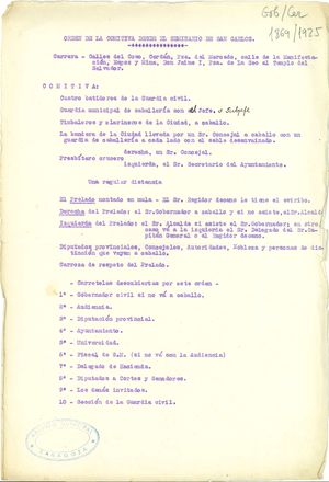 Orden de la comitiva desde el Seminario de San Carlos